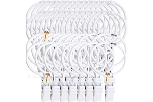 Lsgoodcare Openable Curtain Clips with Rings White, Strong Metal Decorative Curtain Clip 1.26 Inch, Rustproof Drapery Open Clip Rings Pack of 40
