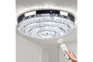 Cainjiazh 18" Crystal Chandelier Ceiling Light Fixture Modern Round Light Fixture Chandeliers for Dining Room Bedrooms Dining Room Living Room Kitchen with Remote Control (Dimmable)