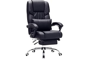 SONGMICS Poltrona Girevole con Poggiagambe Sedia Direzionale Ergonomica da Ufficio Studio Regolabile con Rotelle OBG71B, Finta Pelle, Nero, 7070 （117-125）