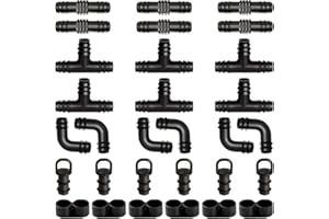 VooGenzek 30 szt. Zestaw armatury do nawadniania kropelkowego do rur 16mm, złączki kolczaste nawadniania kropelkowego ogrodu, z złączką, trójnikami, łokciem, zamknięciem końcowym i zaślepką końcową