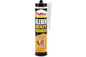 Pattex limning istället för borrning express, snabbhärdande monteringslim och bygglim för snabb och flexibel bindning, vatten