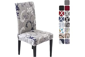 ‎HZDHCLH HZDHCLH Stuhlhussen 6 Stück Elastische Moderne Universal Stretch Beschützer Stuhlhussen für Stuhl Esszimmer Hochzeit Partys Bankett Deko, Graues Blattmuster