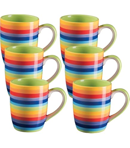 Hand Painted Rainbow Stripe Espresso Mugs – Set Of 2, 80ml Each | Ceramic Shot Glasses For Coffee Lovers