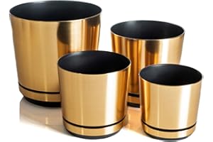 KORAD Übertöpfe Satz 4 Stück Messing 16 cm, 18 cm, 21 cm, 26 cm - dekorative Übertöpfe in 4 der Größe von 16 cm, 18 cm, 21 cm, 26 cm für Blumen, Kräuter, Pflanzenkompositionen. OSL S4/123