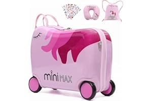 AEROLITE Minimax Kinderkoffer Hartschale Handgepäckkoffer Kofferset 45x36x20cm für Kinder Jungen und Mädchen 29L Kindergepäck Handgepäck Trolley Hartschalenkoffer für Easyjet 45x36x20 mit 4 Rädern Einhorn