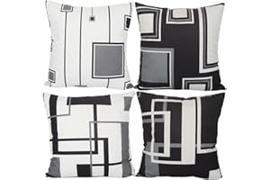 Aoihrraan 40x40cm Set Di 4 Federe Cuscini Nero Bianco Moderno Geometrico Modello Morbido Peluche Corto Quadrato Copricuscini Divano Casa Decorazioni Salottoletto All'Aperto Giardino Divano