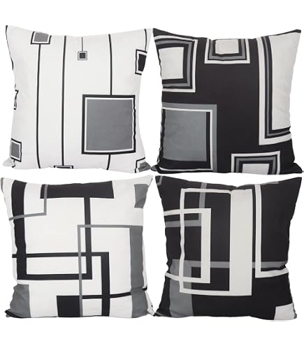MOCOFO Set Da 4 Federe Per Cuscino 45x45 Cm In Cotone E Lino – Ipoallergeniche Con Motivo Geometrico E Cerniera Invisibile