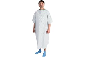 INTERWEAVE HEALTHCARE Size 4XL Bariatric Patient Hospital Gown, Blue Diamond Pattern, Washable Polycotton Fabric, Waist Tie, As Used by NHS
