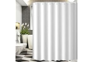 ‎LERORES Lerores Duschvorhang 240x200cm Reinweiß, Beschwerter Saum Antischimmel Textil, Wasserabweisend, Waschbar Polyester Stoff Badevorhänge für Badezimmer, Badewanne mit 14 Duschvorhangringe