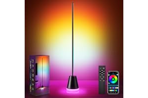 shirylzee LED Floor Lamp, RGBICW Black Corner Lamp,Smart Standing Lamp with 16 Million Colors, 200+ Scene Modes, Music Sync, with Remote and APP,Dimmable Sunset Lamp for Living Room, Party, Bedroom