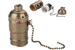 Asixx Portaherramientas E27, Base de luz, Aluminio Vintage con Cadena de Tiro, Base de Tornillo de Bombilla(Bronze)