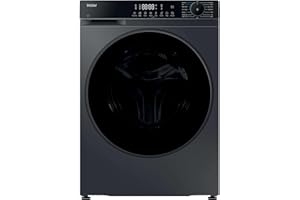 Haier X Series 5 Washer Dryer, 9kg Wash, 5kg Dry, 1400 rpm, A-20 percent Wash Energy Class, 16 Programmes, Lint Removal System, Smart Dual Spray, Graphite-Black Door, 49x60x85 cm -HWD90BP14357GTUK