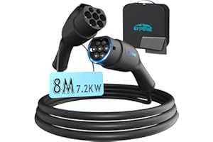 EVPEIWE Type 2 EV Charging Extension Cable, 7.2KW/32A Single Phase Electric Vehicle Charging Cable Extension Cord with Safety Lock for EV Charger Type 2 Charging Cable, 8 Meter