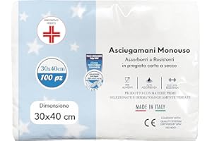 G.M. DISTRIBUZIONE GM 100 Salviette Monouso di Carta a Secco Post Parto, Mis. 30x40 Cm, Pannetti usa e getta Antibatterici Ciclo Mestruale, Morbidissimi Soffici con Goffratura a "S", Pulizia Anziani o Carta Asciuga Mani