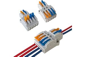 Aiqeer 15 Pezzi KV424 Leva-Dado Cavo Connettore, 2 in 4 out Bilaterale Conduttore Compatto Connettore, Morsettiera Connettore Molla, Morsettiera Cavo Connettore Rapido