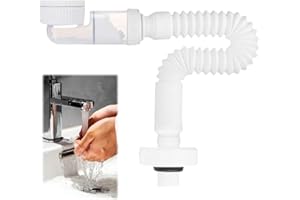 Jortmrd Sifon Lavabo de 1 1/4 Pulgadas Antiolor, Manguera Flexible Extensible (38-93cm),Desague Lavabo para Cocina y Baño, Diseño Compacto.(Blanco)