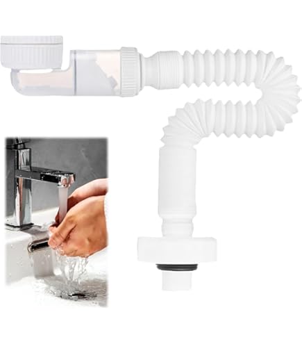 Siphon Lavabo Flexible Evacuation Evier 1 1/4" Économies D'Espace Réglables Siphon Remplaçable Tuyau De Vidange Des Eaux Usées Avec Serrure D'Odeur, Extensible De 380 à 930 Mm