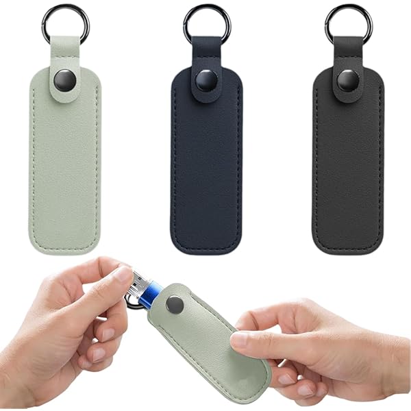 3 Custodie Portachiavi Per Pennette USB - Verde, Blu, Nero, In Pelle PVC, Con Gancio Per Borsa - Foto 2