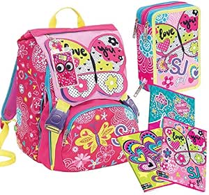 Schoolpack seven 6C2001903 zaino sdoppiabile sj gang girl rosa + astuccio 3  zip bambina 3C2011904 + 5 quaderni sj gang girl per elementari  righe/quadretti : Amazon.it: Valigeria