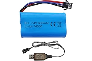 BLLRC 1PCS 7.4V 600mah 2S Batterie Li-ION avec Prise SM-3P & 1PCS Ligne de Chargement USB pour DE82 TK3086B G20601 RC Jouet RC VoitureTK-3082B Cascadeur Batterie de Voiture