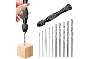 AZUSHWER Hand Drill Bit Set, Black Mini Pin Vise with 10 PCS Steel Drill Bits 0.8-3mm Hand Drill Precision Pin Vise for Crafts Drilling Holes in Resin Epoxy Clay Wood, Jewellery Making, Model Making