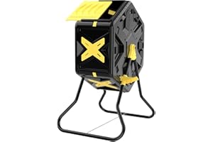 ‎SQUEEZE MASTER 70L Tumbling-Komposterbin, Doppelkammerkompost Tumbler mit Easy-Turn, schnell arbeitendes System für Garten,Schwarz & Gelb