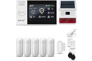 HUXGO® HXA007 Alarmanlage Haus WiFi + GSM 4G mit Solar Funk Sirene | Tuya Smartlife App | Alarm System mit Fenstersensor, 5X Bewegungssensor | Alarmanlage Wohnung, Garage | Smart Home Security