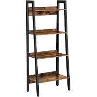 Novilla Leiterregal In Kaffeefarbe – 4-etagiges Bücherregal Für Wohnzimmer, Schlafzimmer Oder Küche, Aus Metall Und Spanplatte, Platzsparend