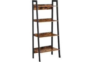 VASAGLE Étagère Échelle, Bibliothèque à 4 Niveaux, Meuble de Rangement sur Pied, Bureau, Salon, Chambre, Cuisine, Style Industriel, Marron Rustique et Noir LLS054X01