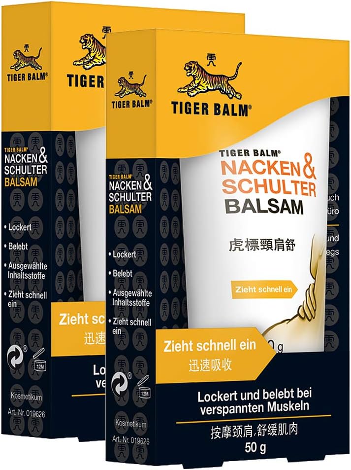TIGER BALM Boyun ve omuz balsamı – Boyun ve omuz bölgesindeki gerginliklerde doğal balsam – Bakım sağlayan sürtünme – 2 x 50 g