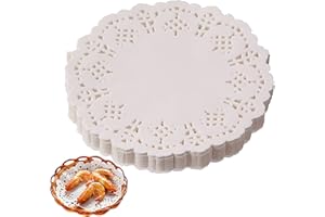 SHULLIN 150Pcs 6.5 Inch Lace Doilies Paper Round Lace Paper Doilies White Cake Decorating Pads Disposable Paper Mats Coasters Placemats for Decorating Wedding Birthday Cakes Desserts and Baked Goods