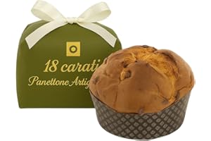 18 CARATI Handgemachter Klassischer Panettone Basso Milanese | 1 kg | Traditionelles Rezept mit Mutterhefe | Rosinen und Orangenschale | Elegante Verpackung | Weihnachtsbäckerei
