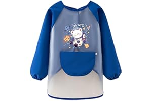 LdawyDE Tablier Peinture Enfant, Imperméables Blouse Peinture Enfant pour 6-10 ans, Manche Longue À lacets Tablier Enfant pour Peindre, Manuel - Le matériau TPU est facile à nettoyer