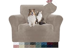YSTELLAA Copridivano Velluto, Copripoltrona 1 Posto con Braccioli, Copridivano AntiGraffio Gatto, Copri Divano Elasticizzati, Copridivani Antimacchia Lavabile Antiscivolo Sofa Cover, Cachi