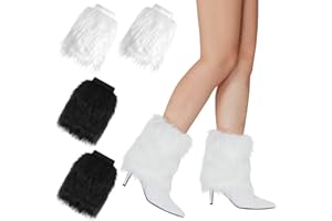 XEPST 2 pary futrzanych ocieplaczy na nogi, futrzane ochraniacze na nogi, dla kobiet, ciepłe, rozmyte rękawy do butów, Y2k, ocieplacze na nogi, do kostiumów imprezowych, czarne, białe, Czarny, biały,