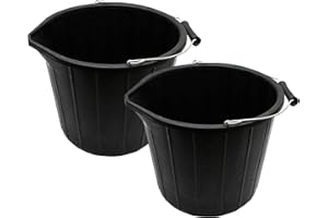 BEST HOUSE ANOTHER FINE PRODUCT BH | 2 Pcs Black Builders Bucket | 14 Liters | Metal Handle | Plastic | Heavy Duty Water, Ideal For Home, Garden, and Other Work - By BEST HOUSE