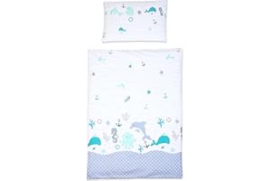 Baby Comfort 2 Piece Duvet Cover & Pillowcase Bedding Set 150x120 cm for Toddler Junior Cot Bed (Green Sea Life)