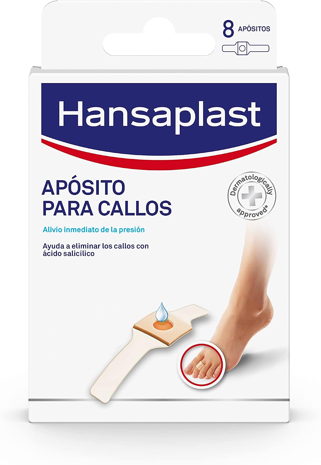 Hansaplast Apósito adhesivo para callos, ayuda a eliminar callos y durezas, tratamiento para pies con ácido salicílico, alivio inmediato del dolor por presión, 8 unidades