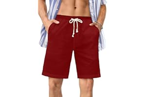 JMIERR Uomo Lino Pantaloncini con Tasche Bermuda Leggero Estivo Pantaloni Corti