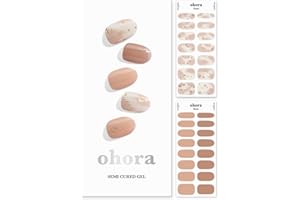ohora Semi Cured Gel Nail Strips (N Almond Blossom) - Works with any UV nail lamps, Salon-Quality, Long Lasting, Easy to Apply & Remove - Includes 2 Prep Pads, Nail File & Wooden Stick