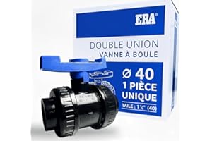 FLUXI-TECH - Vanne à Boule PVC Ø 40 mm - 1 Pièce - Double Union à Coller - Pression PN16 bars - Résistante aux Produits Chimiques (60°C) - pour Piscine, Jardin, Arrosage, Plomberie - Poignée Bleue
