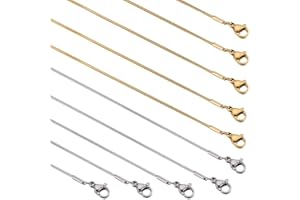 SUNNYCLUE 12 PACK 18 pouces / 0.45 m 1 mm Chaîne Serpent en Acier Inoxydable en Vrac Argent Or Chaînes Serpent Collier en Métal Fermoirs à Griffes de Homard Chaînes de Câbles Colliers pour la Fabricat