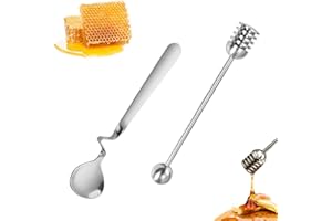 BFUZXY 2 cucharas de miel de acero inoxidable, cuchara de mermelada, cuchara de miel, cuchara de mermelada colgante, dispensador de miel para miel, yogur, jarabe