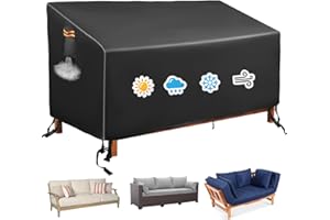 DOCEPERT Gartenbank Abdeckung, Schwerlast Reißfest 600D Oxford Gewebe Schutzhülle für Gartensofa 200x96x89cm, 3-Sitzer Wasserdicht, Schwarz