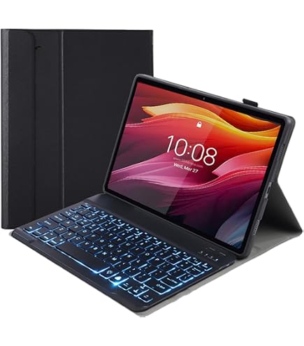 Clavier pour tablette GENERIQUE Étui HSMY avec Clavier Français AZERTY Bluetooth pour Lenovo Tab P11 2020 11 Pouces TB-J606F - Or&Blanc