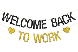 MERRSHIN Welcome Back to Work Banner - Anniversary Party Bunting Supplies - Return to Work - Welcome Themed Party Decorations - Black Gold Glitter