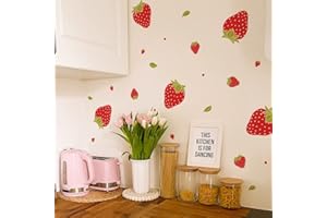 Buer Homie Adesivi a Forma di Fragola per Pareti - 48 Pezzi, Decorazioni per Feste a Tema e Compleanni, Adesivi da Cucina