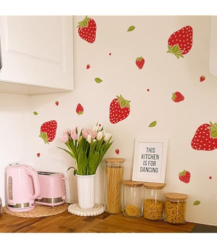 Decorazione Da Parete Con Fragole E Fiori Bianchi - Adesivi Per Feste, Cucina E Camera Da Letto - Foto 12