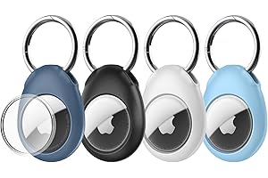 [4-Stück] Pnitri Hülle für AirTag, AirTag Schlüsselanhänger Schutzhülle für Schlüssel, Tasche, und Haustier, Staubgeschützt Kratzfest Sturzsicher AirTag Anhänger(Schwarz+Weiß+Dunkel/Hellblau)