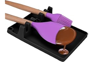 PASASABLE Support de cuillère en silicone 2 en 1 pour ustensiles de cuisine avec 5 emplacements (noir)